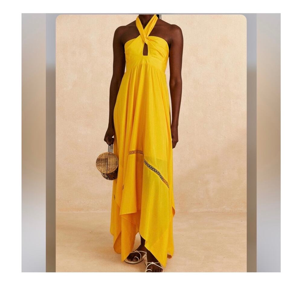 Farm Rio Yellow Halter Scarf Dress Eyelet Size S